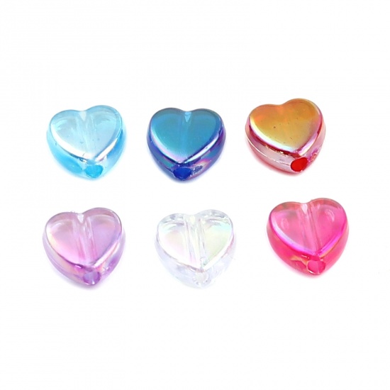 Picture of Acrylic Beads Heart Fuchsia AB Color About 9mm x 8mm, Hole: Approx 1.6mm, 500 PCs