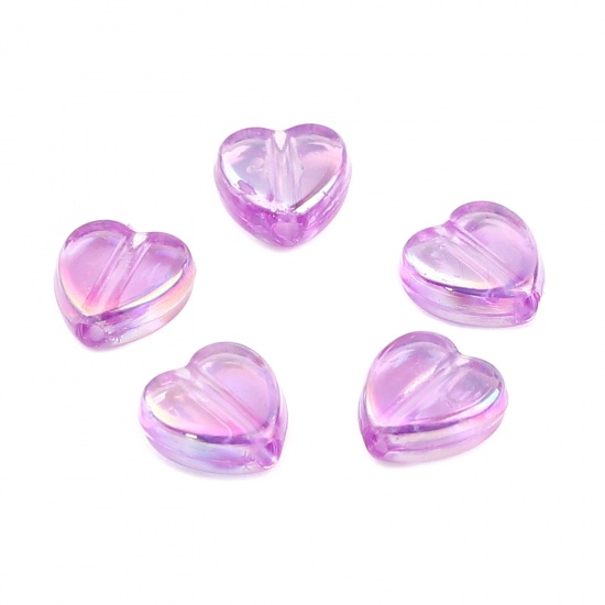 Picture of Acrylic Beads Heart Purple AB Color About 9mm x 8mm, Hole: Approx 1.6mm, 500 PCs