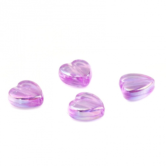 Picture of Acrylic Beads Heart Purple AB Color About 9mm x 8mm, Hole: Approx 1.6mm, 500 PCs