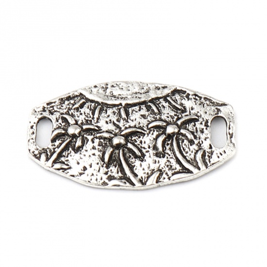 Picture of Zinc Based Alloy Maya Connectors Oval Antique Silver Color Coconut Palm Tree 34mm x 20mm, 10 PCs