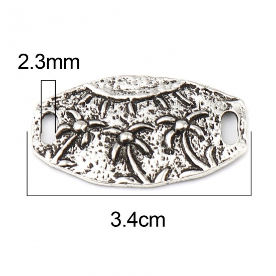 Picture of Zinc Based Alloy Maya Connectors Oval Antique Silver Color Coconut Palm Tree 34mm x 20mm, 10 PCs