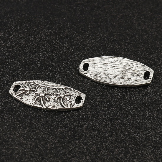 Immagine di Lega di Zinco Connettore Accessori Ovale Argento Antico Albero di Cocco Disegno 34mm x 20mm, 10 Pz