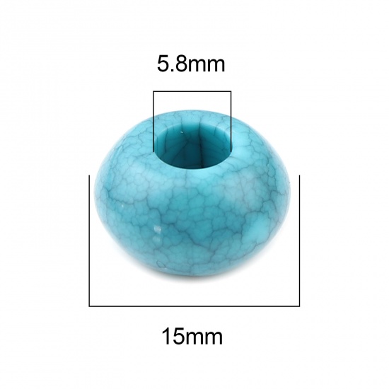 Изображение Акриловые Бусины Круглые, Сине-зеленые Искусственный Говлит 15мм диаметр, Отверстие:примерно 5.8мм, 100 ШТ