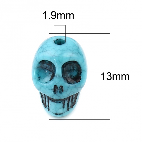 Picture of Acrylic Halloween Beads Skull Green Blue Imitation Turquoise About 13mm x 9mm, Hole: Approx 1.9mm, 100 PCs