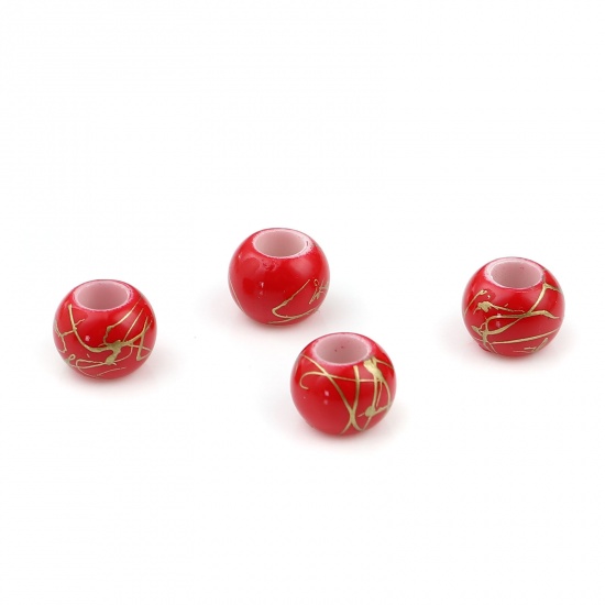 Picture of Acrylic Beads Round Golden & Red Drawbench About 10mm Dia., Hole: Approx 4.9mm, 200 PCs