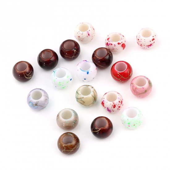 Picture of Acrylic Beads Round White & Fuchsia About 10mm Dia., Hole: Approx 4.9mm, 200 PCs