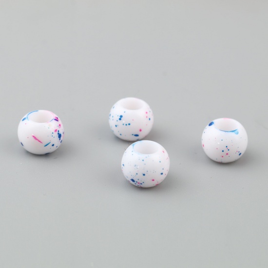 Picture of Acrylic Beads Round White & Blue About 10mm Dia., Hole: Approx 4.9mm, 200 PCs