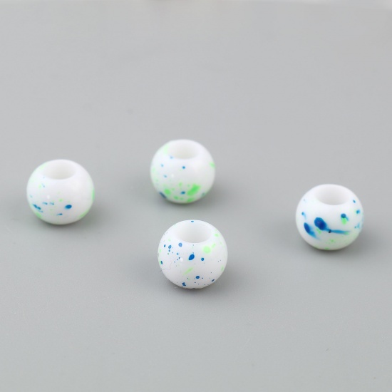 Picture of Acrylic Beads Round White & Blue About 10mm Dia., Hole: Approx 4.9mm, 200 PCs