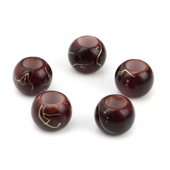 Picture of Acrylic Beads Round Dark Brown Drawbench About 10mm Dia., Hole: Approx 4.9mm, 200 PCs
