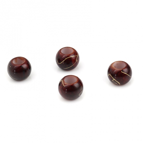 Picture of Acrylic Beads Round Dark Brown Drawbench About 10mm Dia., Hole: Approx 4.9mm, 200 PCs