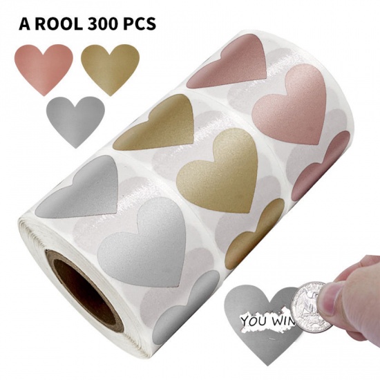 Picture of Golden - Heart Scratch-off Blank Sticker DIY Labels 2.5x2.5cm, 1 Roll（300PCs/Roll）