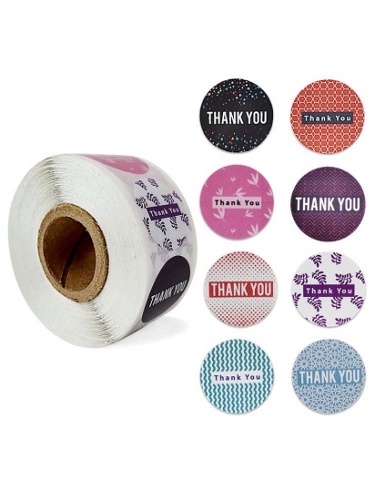 Picture of Multicolor - Thank You 8 Pattern Decorative Art Paper Baking Packaging Label Seal Sticker 2.5cm Dia., 1 Roll(500 PCs/Roll)