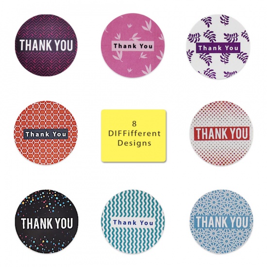 Picture of Multicolor - Thank You 8 Pattern Decorative Art Paper Baking Packaging Label Seal Sticker 2.5cm Dia., 1 Roll(500 PCs/Roll)