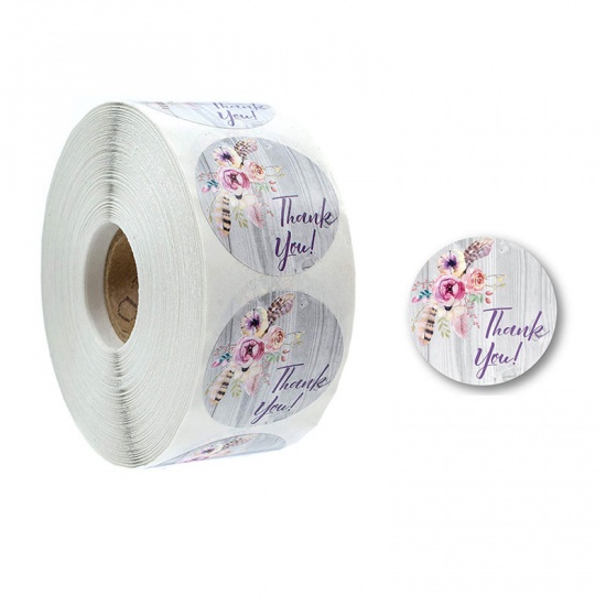 Picture of Multicolor - Thank You Flower Feather Art Paper Baking Packaging Label Seal Sticker 2.5cm Dia., 1 Roll(500 PCs/Roll)