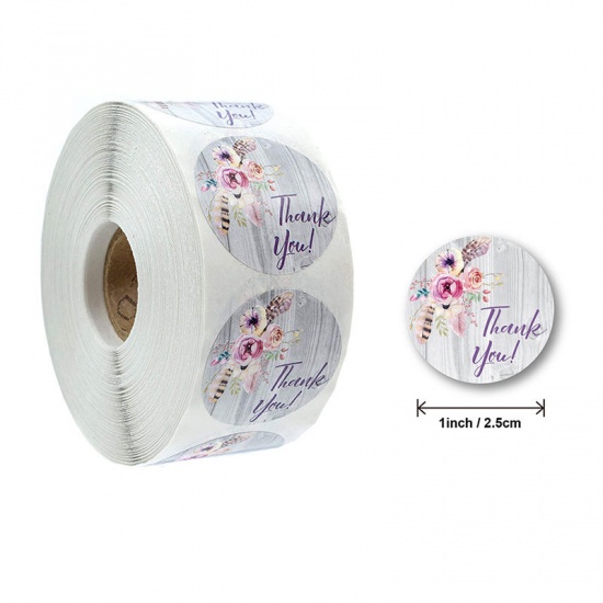 Picture of Multicolor - Thank You Flower Feather Art Paper Baking Packaging Label Seal Sticker 2.5cm Dia., 1 Roll(500 PCs/Roll)