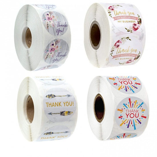 Picture of Multicolor - Thank You Flower Feather Art Paper Baking Packaging Label Seal Sticker 2.5cm Dia., 1 Roll(500 PCs/Roll)