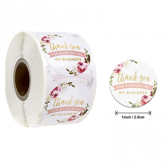 Picture of Multicolor - Thank You For Supporting My Business Flower Art Paper Baking Packaging Label Seal Sticker 2.5cm Dia., 1 Roll(500 PCs/Roll)