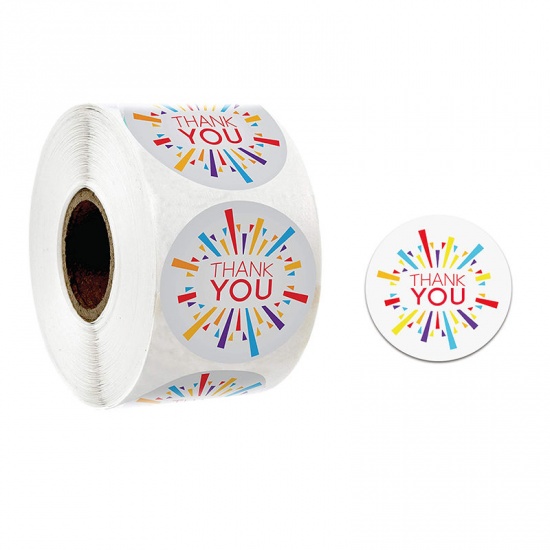 Picture of Multicolor - Thank You Color Bar Flower Art Paper Baking Packaging Label Seal Sticker 2.5cm Dia., 1 Roll(500 PCs/Roll)