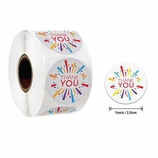 Picture of Multicolor - Thank You Color Bar Flower Art Paper Baking Packaging Label Seal Sticker 2.5cm Dia., 1 Roll(500 PCs/Roll)