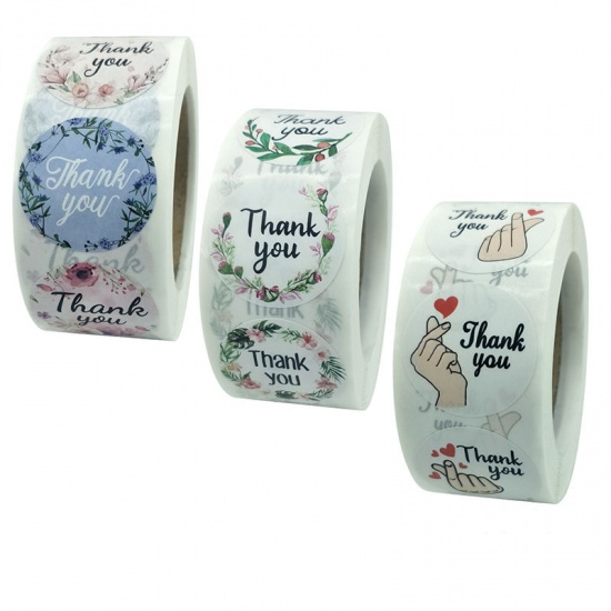 Picture of Multicolor - Thank You 8 Pattern Floral Gift Decoration Art Paper Baking Packaging Label Seal Sticker 2.5cm Dia., 1 Roll(500 PCs/Roll)