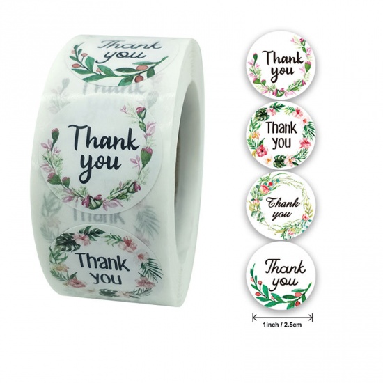 Picture of Multicolor - Thank You 4 Pattern Floral Gift Decoration Art Paper Baking Packaging Label Seal Sticker 2.5cm Dia., 1 Roll(500 PCs/Roll)