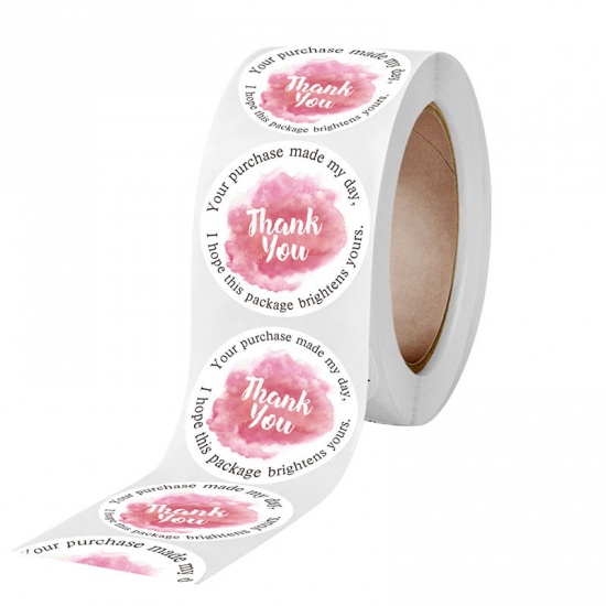 Picture of Pink - Thank You Handmade Crafts Decoration Art Paper Baking Packaging Label Seal Sticker 2.5cm Dia., 1 Roll(500 PCs/Roll)