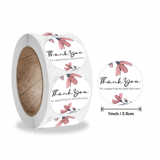 Picture of Pink - Thank You For Supporting My Small Business Handicraft Decoration Art Paper Baking Packaging Label Seal Sticker 2.5cm Dia., 1 Roll(500 PCs/Roll)