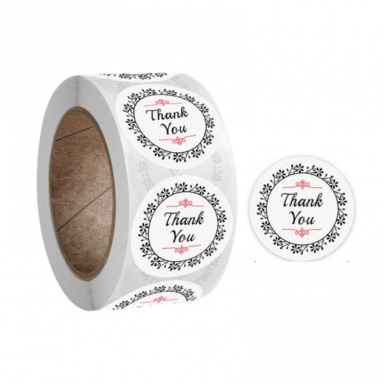 Picture of White - Thank You Wreath Sticker Gift Decoration Gift Art Paper Baking Packaging Label Seal Sticker 2.5cm Dia., 1 Roll(500 PCs/Roll)