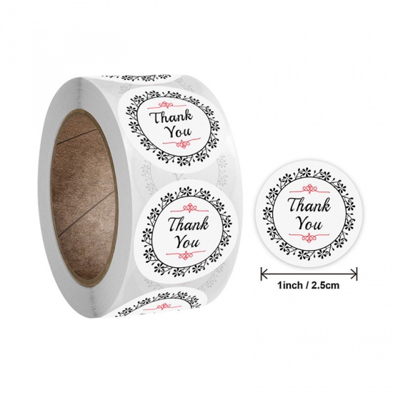 Picture of White - Thank You Wreath Sticker Gift Decoration Gift Art Paper Baking Packaging Label Seal Sticker 2.5cm Dia., 1 Roll(500 PCs/Roll)