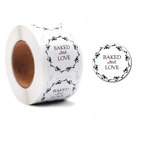 Picture of White - Baked With Love Decorative Art Paper Baking Packaging Label Seal Sticker 2.5cm Dia., 1 Roll(500 PCs/Roll)