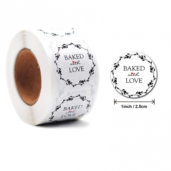 Picture of White - Baked With Love Decorative Art Paper Baking Packaging Label Seal Sticker 2.5cm Dia., 1 Roll(500 PCs/Roll)