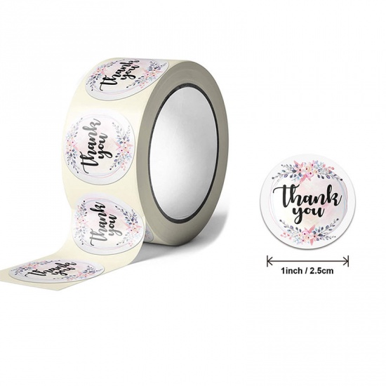 Picture of Multicolor - Thank You Flower Decoration Art Paper Baking Packaging Label Seal Sticker 2.5cm Dia., 1 Roll(500 PCs/Roll)