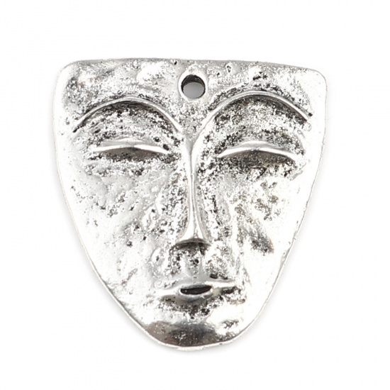Picture of Zinc Based Alloy Maya Charms Face Antique Silver Color Mask 25mm x 24mm, 10 PCs
