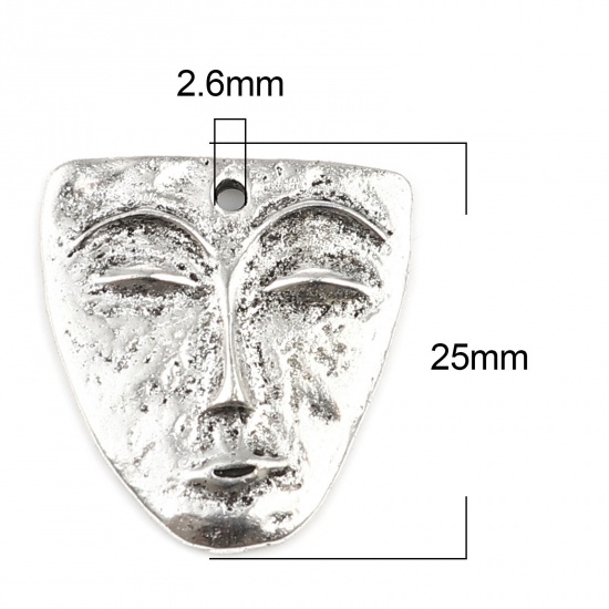 Image de Breloques Maya en Alliage de Zinc Face Argent Vieilli Masque 25mm x 24mm, 10 Pcs