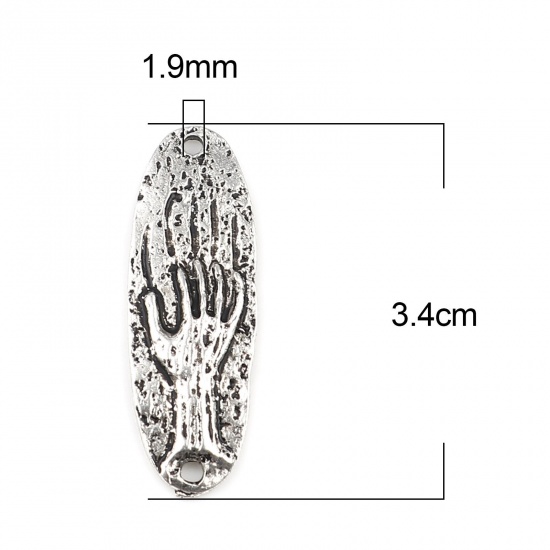 Picture of Zinc Based Alloy Maya Connectors Oval Antique Silver Color Hand 34mm x 12mm, 10 PCs