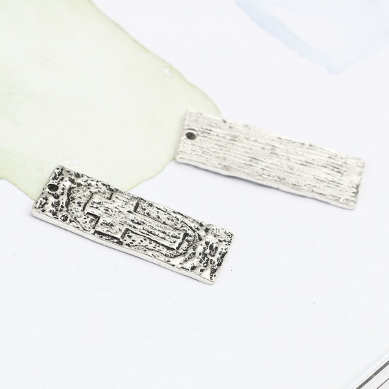 Image de Pendentifs Religieux Maya en Alliage de Zinc Rectangle Argent Vieilli Croix 33mm x 13mm, 10 Pcs