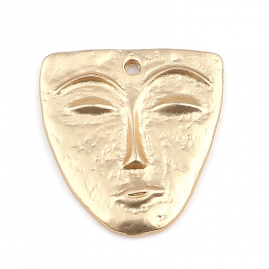 Image de Breloques Maya en Alliage de Zinc Face Or Mat Masque 25mm x 24mm, 5 Pcs