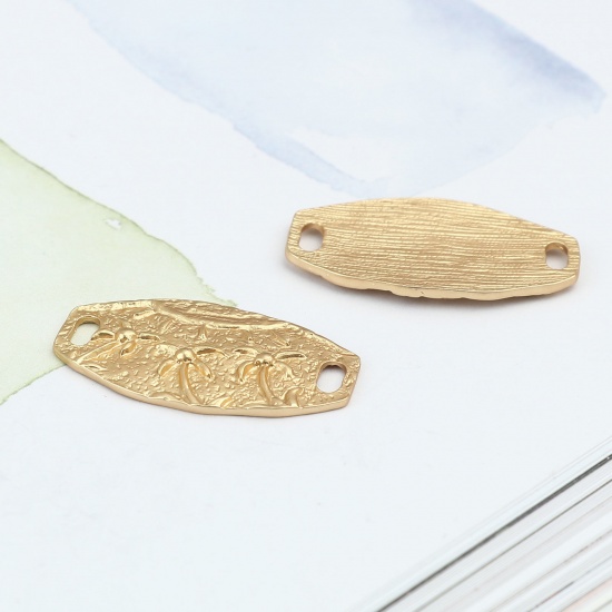 Immagine di Lega di Zinco Connettore Accessori Ovale Oro Opaco Albero di Cocco Disegno 34mm x 20mm, 5 Pz