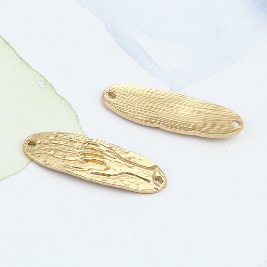 Immagine di Lega di Zinco Connettore Accessori Ovale Oro Opaco Mani Disegno 34mm x 12mm, 5 Pz