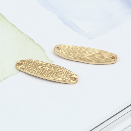 Immagine di Lega di Zinco Religione Connettore Accessori Ovale Oro Opaco Croce Disegno 33mm x 11mm, 5 Pz