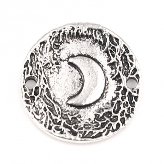 Immagine di Lega di Zinco Galassia Connettore Accessori Tondo Argento Antico Luna Disegno 22mm Dia, 10 Pz