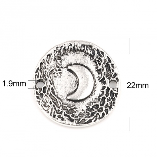Immagine di Lega di Zinco Galassia Connettore Accessori Tondo Argento Antico Luna Disegno 22mm Dia, 10 Pz