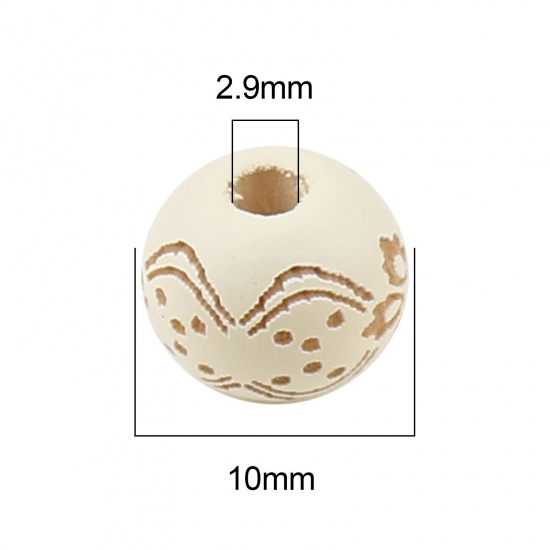 Picture of Wood Spacer Beads Round Creamy-White Flower About 10mm Dia., Hole: Approx 2.9mm, 20 PCs