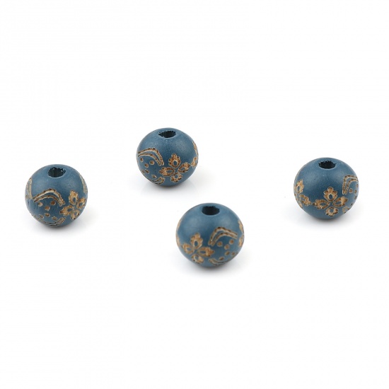 Picture of Wood Spacer Beads Round Steel Gray Flower About 10mm Dia., Hole: Approx 2.9mm, 20 PCs