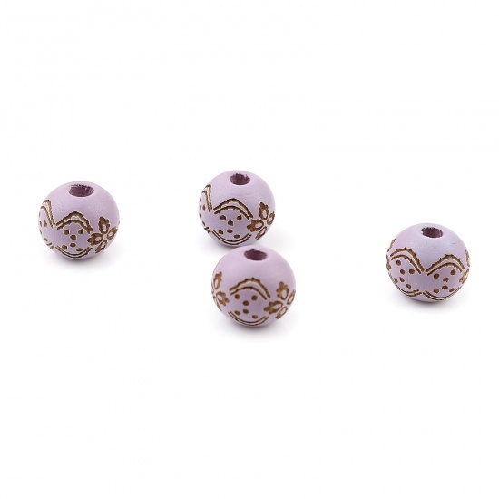 Picture of Wood Spacer Beads Round Mauve Flower About 10mm Dia., Hole: Approx 2.9mm, 20 PCs