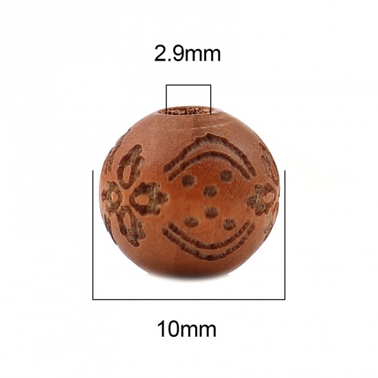 Изображение Деревянные Бусины Круглые, Кофейный Цветок 10мм диаметр, Отверстие:примерно 2.9мм, 20 ШТ