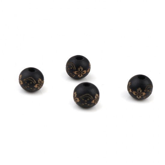 Picture of Wood Spacer Beads Round Black Flower About 10mm Dia., Hole: Approx 2.9mm, 20 PCs