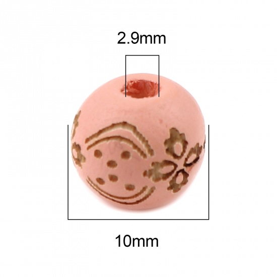 Изображение Деревянные Бусины Круглые, Розовый Цветок 10мм диаметр, Отверстие:примерно 2.9мм, 20 ШТ