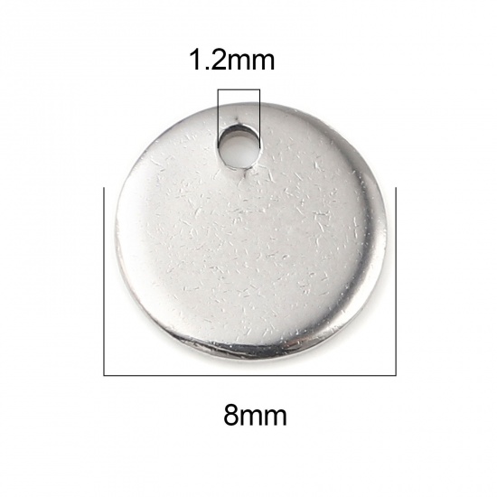 Immagine di 304 Acciaio Inossidabile Etichette di Stampaggio Vuote Charms Tondo Tono Argento Brunitura a Rulli 8mm Dia, 30 Pz