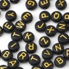 Picture of Acrylic Beads Capital Alphabet/ Letter Black & Gold At Random Pattern About 7mm Dia., Hole: Approx 1.5mm, 500 PCs